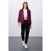 Tommy Life Erguvan-Siyah Pamuklu Kalın Kapüşonlu Oversize Fit Kadın Eşofman Takım - 95343 - Erguvan - Siyah - XL
