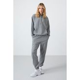 Tommy Life Gri Melanj Kapüşonlu Kanguru Cep Rahat Form Lastik Paça Kadın Eşofman Takımı - 95288 - 2XL
