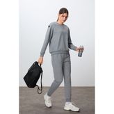 Tommy Life Gri Melanj Kompakt Pamuklu Kalın Pürüzsüz Dokulu O Yaka Oversize Fit Kadın Eşofman Takım - 95341