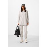 TOMMY LIFE Gri Melanj O Yaka Basic Oversize Kadın Eşofman Tunik Takım - 95347