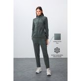 Tommy Life Haki Kalın Yumuşak Dokulu Dik Yaka Oversize Nakışlı Polar Kadın Eşofman Takım -95339 - 2XL