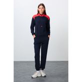 TOMMY LIFE İndigo Kompakt Pamuklu Kalın Pürüzsüz Dokulu Dik Yaka Standart Kalıp Kadın Eşofman Takım - 95342