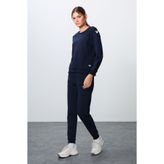 TOMMY LIFE İndigo Kompakt Pamuklu Kalın Pürüzsüz Dokulu O Yaka Standart Kalıp Kadın Eşofman Takım - 95341