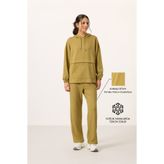 TOMMY LIFE Koyu Hardal Yumuşak Dokulu Kapüşonlu Standart Kalıp Kadın Eşofman Tunik Takım - 95348