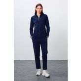 Tommy Life Lacivert Kalın Yumuşak Dokulu Dik Yaka Oversize Nakışlı Polar Kadın Eşofman Takım -95339