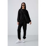 Tommy Life Siyah Basic Pamuklu O Yaka Rahat Form Lastik Paça Kadın Eşofman Takım - 95287 - 2XL - Siyah - Siyah