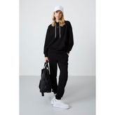 Tommy Life Siyah Kapüşonlu Kanguru Cep Rahat Form Lastik Paça Kadın Eşofman Takımı - 95288 - 2XL - Siyah - Siyah