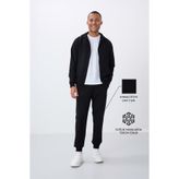 Tommy Life Siyah Kompakt Pamuklu Kalın Pürüzsüz Dokulu Kapüşonlu Comfort Fit Erkek Eşofman Takım - 85262