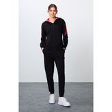 Tommy Life Siyah Kompakt Pamuklu Kalın Pürüzsüz Dokulu Kapüşonlu Oversize Fit Kadın Eşofman Takım - 95343 - Siyah - Siyah - 2XL