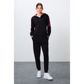 Tommy Life Siyah Kompakt Pamuklu Kalın Pürüzsüz Dokulu Kapüşonlu Oversize Fit Kadın Eşofman Takım - 95343 - Siyah - Siyah - XL