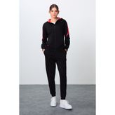 TOMMY LIFE Siyah Kompakt Pamuklu Kalın Pürüzsüz Dokulu Kapüşonlu Standart Kalıp Kadın Eşofman Takım - 95343