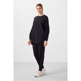 TOMMY LIFE Siyah O Yaka Basic Oversize Kadın Eşofman Tunik Takım - 95347