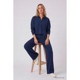 TOMMYLIFE Bej Polo Yaka Rahat Form Geniş Paça Kadın Eşofman Takım - 95358