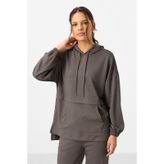 Tommylife Koyu Gri Yumuşak Dokulu Kapüşonlu Oversize Kadın Eşofman Tunik Takım - 95348 Koyu Gri