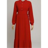 Tomris Butik Volanlı Tesettür Elbise - 40 - Kırmızı