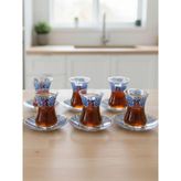 Topkapı 6 Kişilik Çay Seti, French Press Hediyeli, 9 Farklı Osmanlı Desenli Çay Bardağı Takımı (6, TOPKAPI BONCUKLU)