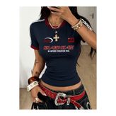 Touz Moda Brand State Baskılı Crop Bluz