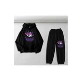 Touz Moda Harajuku Kuromi Baskılı Siyah Oversize Kapüşonlu Sweatshirt&Eşofman Altı Unisex İkili Takım