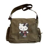 Touz Moda Hello Kitty Goth Baskılı Yeşil Unisex Postacı Çantası