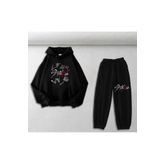 Touz Moda Stray Kids Baskılı Siyah Oversize Kapüşonlu Sweatshirt&Eşofman Altı Unisex İkili Takım
