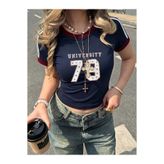 Touz Moda University 79 Number Baskılı Crop Bluz