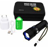 Toyigoo Gold Sılver GS-4700 Şarjlı El Feneri, USB Type-C Şarjlı, 18650 Pilli, Cob Yan Işık, Zoomlu LED El Feneri, 5 Aydınlatma Modu, Alüminyum Gövde, Kamp Balıkçılık Acil Durum - 1,5 ton
