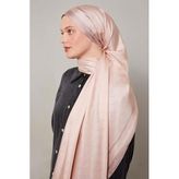 Toz Pembe Şerit Detay Monogram İpek Şal