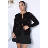 TOZLU Siyah Nakışlı Triko Hırka