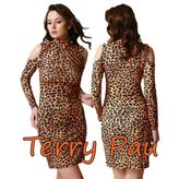 TP101193 Leopar Desenli Omuz Açık Elbise