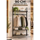 Tr 90 cm Duvar Raf Askılık Sistemi 3 Raflı 200 cm Konik Dikme Hazır Set Siyah - Çok Renkli - Genel