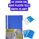 Tr A4 (20X30 Cm) Mavi Plastik Telli Dosya 20 Adet - -