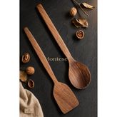 Tr Doğal Ceviz Ağacı Ahşap Tahta Kaşık Spatula Seti Ağaç Kaşık (2li Set)