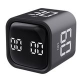 Tr LED Dijital Şarjlı Siyah Pomodoro Zamanlayıcı Küp Flip Timer Öğrenci Ders Çalışma Saati, Mutfak Kronometresi