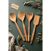 Tr Zeytin Ağacı Ahşap Tahta Kaşık Çatal Kevgir Spatula Seti (Zeytin Ağacı) Ağaç Kaşık 4 - -