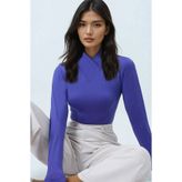 Trend Alaçatı Stili Kadın Mor Dik Yaka Basic Sandy Bluz Alc-X14397