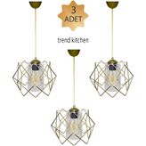 Trend Kitchen 3 Adet Gold Tasarım Şeffaf Mika Camlı Avize