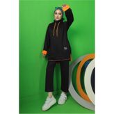 TRENDTESETTÜR KADIN SİYAH BAĞCIK DETAYLI PANTOLONLU EŞOFMAN TAKIM T 9043