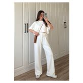 TrendyFashion Kadın Beyaz Modal Kumaş Kısa Kolu Eşofman Takımı