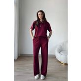 TrendyFashion Kadın Bordo Modal Kumaş Kısa Kolu Eşofman Takımı
