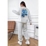 Trendypassion Only Trendwear Van Gogh Sırt Baskılı Unisex Eşofman Takımı Gri Pamuklu Lastikli Paça XL Kadın
