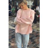 trikomode Pembe Bisiklet Yaka Oversize Triko Kadın Kazak