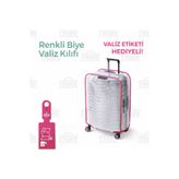 Trink Çanta Şeffaf Valiz Kılıfı Ve Bavul Koruyucu Kılıf Renkli Biye* pembe*