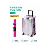 Trink Çanta Şeffaf Valiz Koruyucu Kılıf ve Valiz Kemeri * 1'er ADET * PEMBE - BÜYÜK