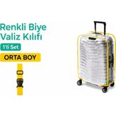 Trink Çanta Şeffaf Valiz Koruyucu Kılıf ve Valiz Kemeri * 1'er Adet * Sarı - Orta