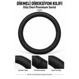 Trobus Fiat Linea 2007-2018 Uyumlu Dikmeli Direksiyon Kılıfı Düz Deri Premium Siyah
