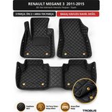 Trobus Renault Megane 3 2011-2015 Uyumlu 8d Tek Katmanlı Havuzlu Paspas Kapitone Deri Siyah