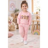 TucanKids Kız Çocuk Pembe Ayıcık Nakışlı 2 İplik Eşofman Takımı