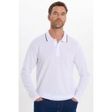 Tudors Erkek Regular Fit Rahat Kesim %100 Pamuk Uzun Kollu Düğmeli Beyaz Polo Yaka Sweatshirt