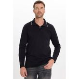 Tudors Erkek Regular Fit Rahat Kesim %100 Pamuk Uzun Kollu Düğmeli Siyah Polo Yaka Sweatshirt