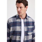 Tudors Erkek Regular Fit Rahat Kesim Kışlık Kareli Oduncu Gömlek - 2XL - Mavi - Gri